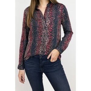 Bob‎ Mackie Womens XS Leopard Print Long Sleeve Blouse Multicolor